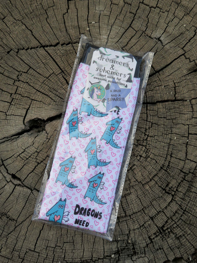 Dragons Need Love Too Dreamers and Schemers Boot Socks