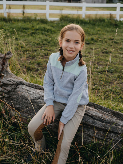 Elbow Patch Quarter Zip Green with Grey