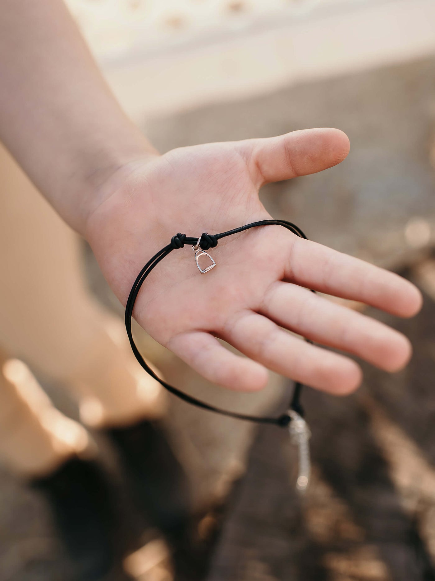 Leather Choker, Black with Stirrup Charm