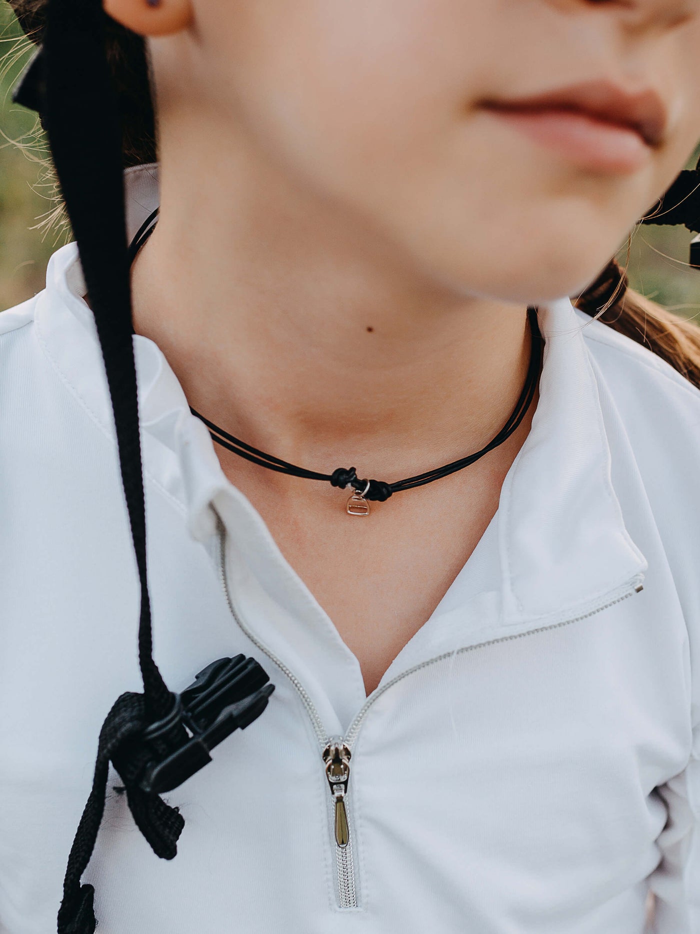 Leather Choker, Black with Stirrup Charm